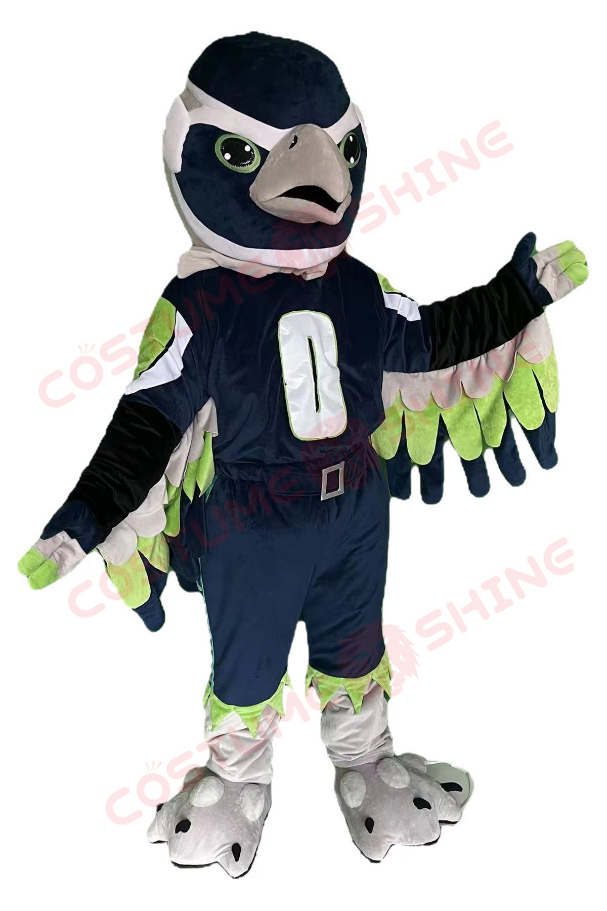 Disfraz de mascota de halcón azul con camisa blanca, tamaño adulto, para hombre y mujer, con ventilador incorporado en la cabeza 