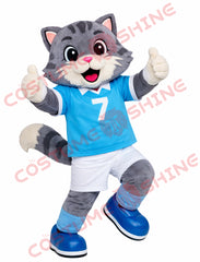 Blue Sports Cat Mascot Costume Adult Number 7 Team Character