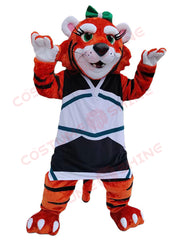 Female Tiger Mascot Costume in Cheer Outfit – Cartoon Sports Tiger for School & Events
