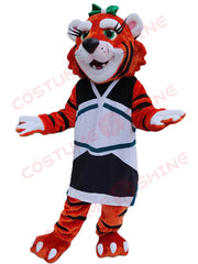Female Tiger Mascot Costume in Cheer Outfit – Cartoon Sports Tiger for School & Events