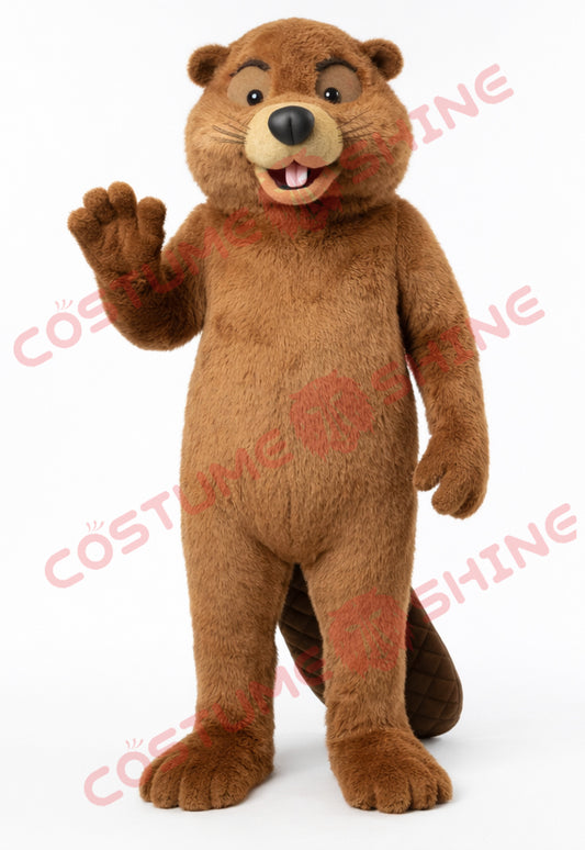 Warm Brown Beaver Mascot Costume Adult with Beige Muzzle