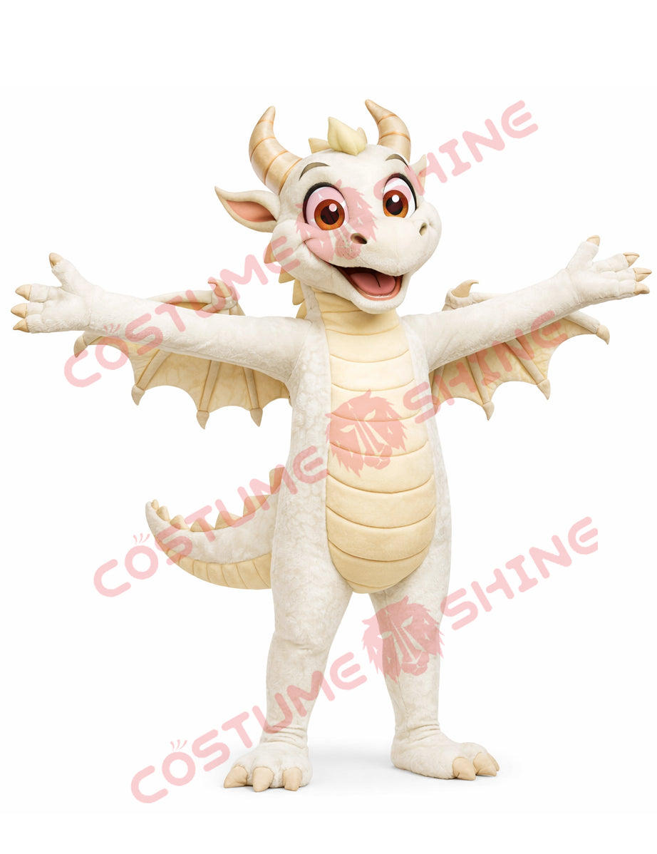 White Dragon Mascot Costume Adult Open Arms Wings