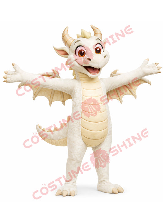 White Dragon Mascot Costume Adult Open Arms Wings