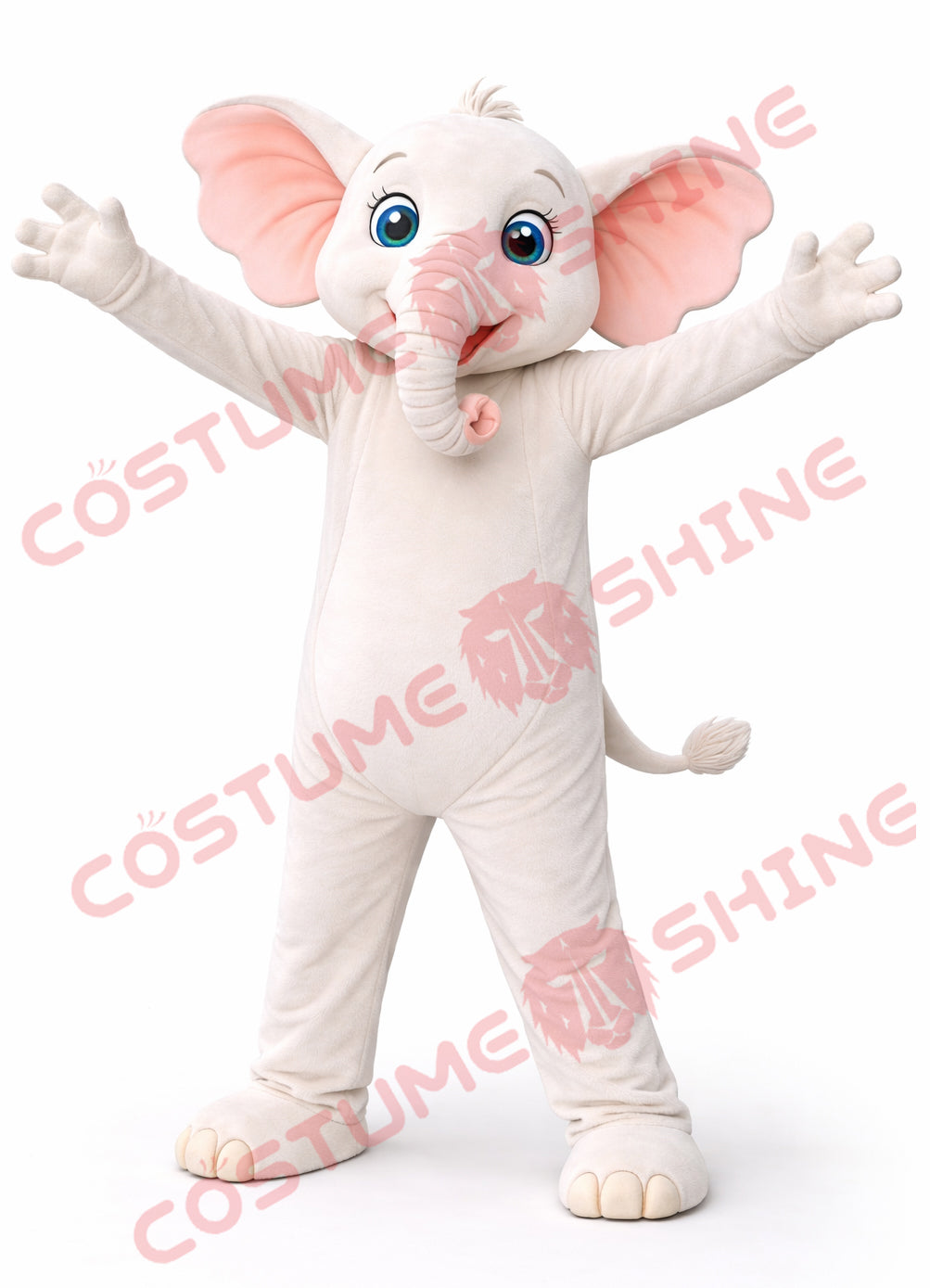 White Elephant Mascot Costume for Adults – Plush Open Arms Suit