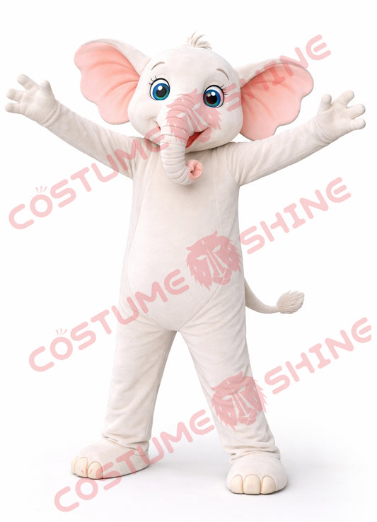 White Elephant Mascot Costume for Adults – Plush Open Arms Suit