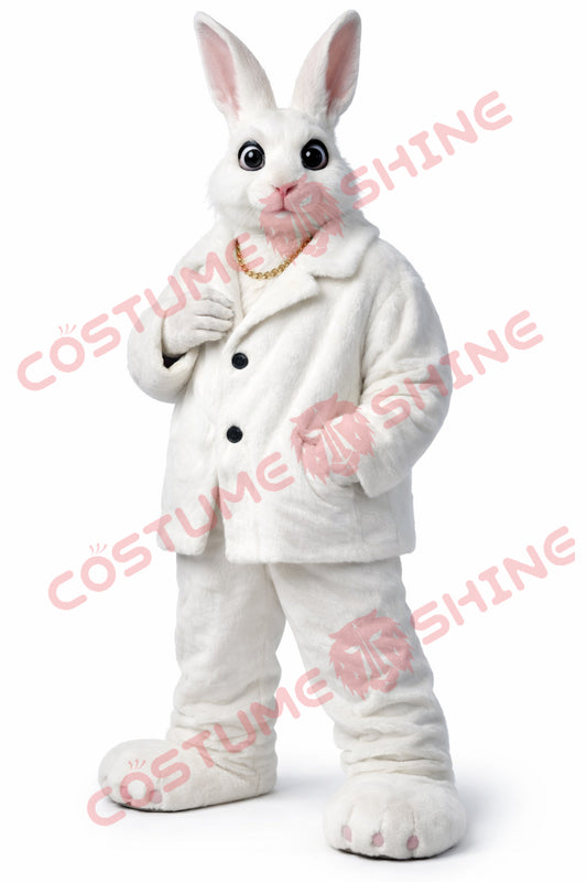 Adult White Rabbit Mascot Costume Luxury White Coat Style