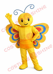 Yellow Butterfly Mascot Costume Adult Plush Cartoon Waving Outfit
