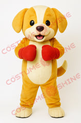 Yellow Dog Mascot Costume with Red Boxing Gloves – Plush Character Suit