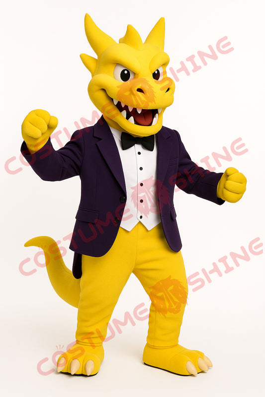 Yellow Dragon Mascot Costume – Plush Dragon Suit in Tuxedo for Events & Performances