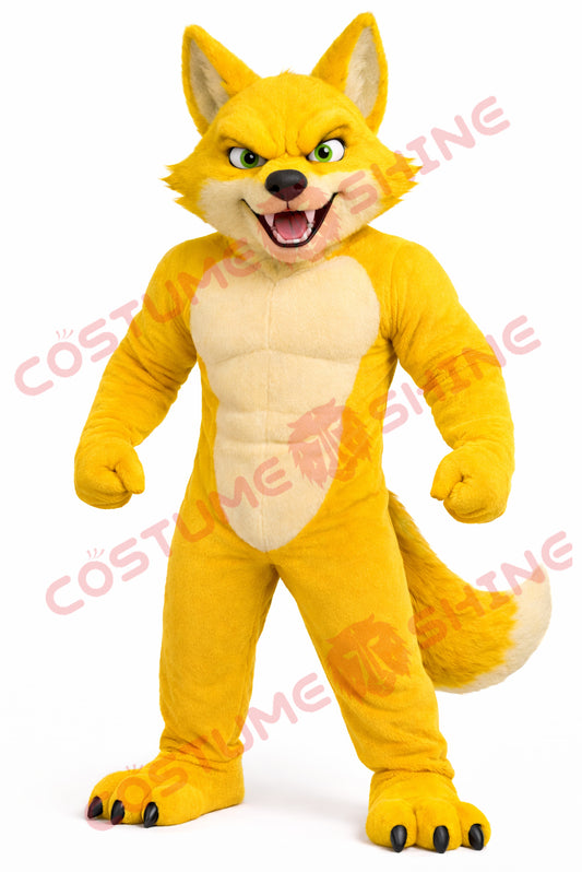 Adult Yellow Fox Mascot Costume Muscle Style Full Body