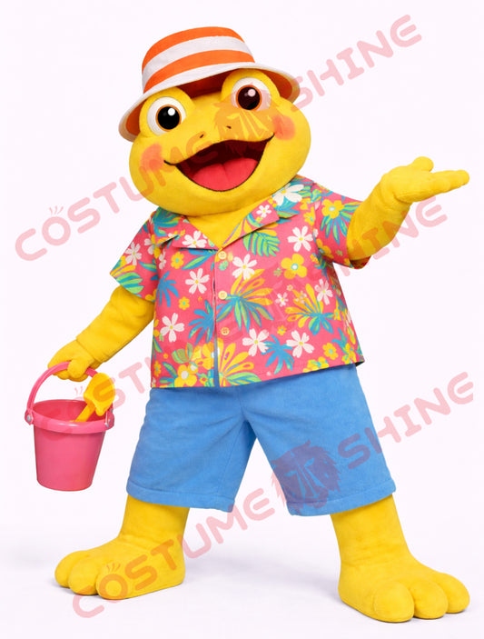 Yellow Frog Mascot Costume for Adults in Tropical Beach Style