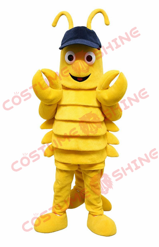 Yellow Lobster Mascot Costume for Adults with Cap Promotional Character